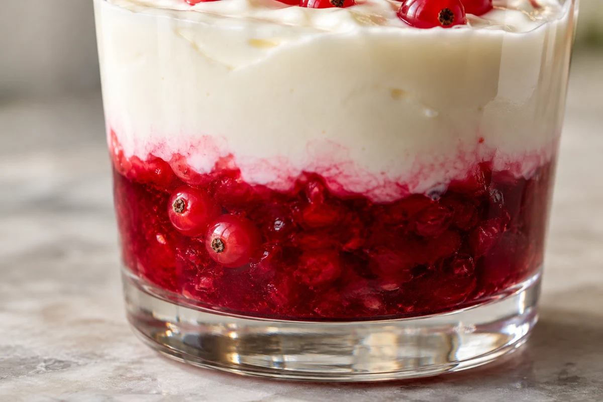 Redcurrant color at the dairy interface Pink color at the boundary between redcurrant preparation and yogurt