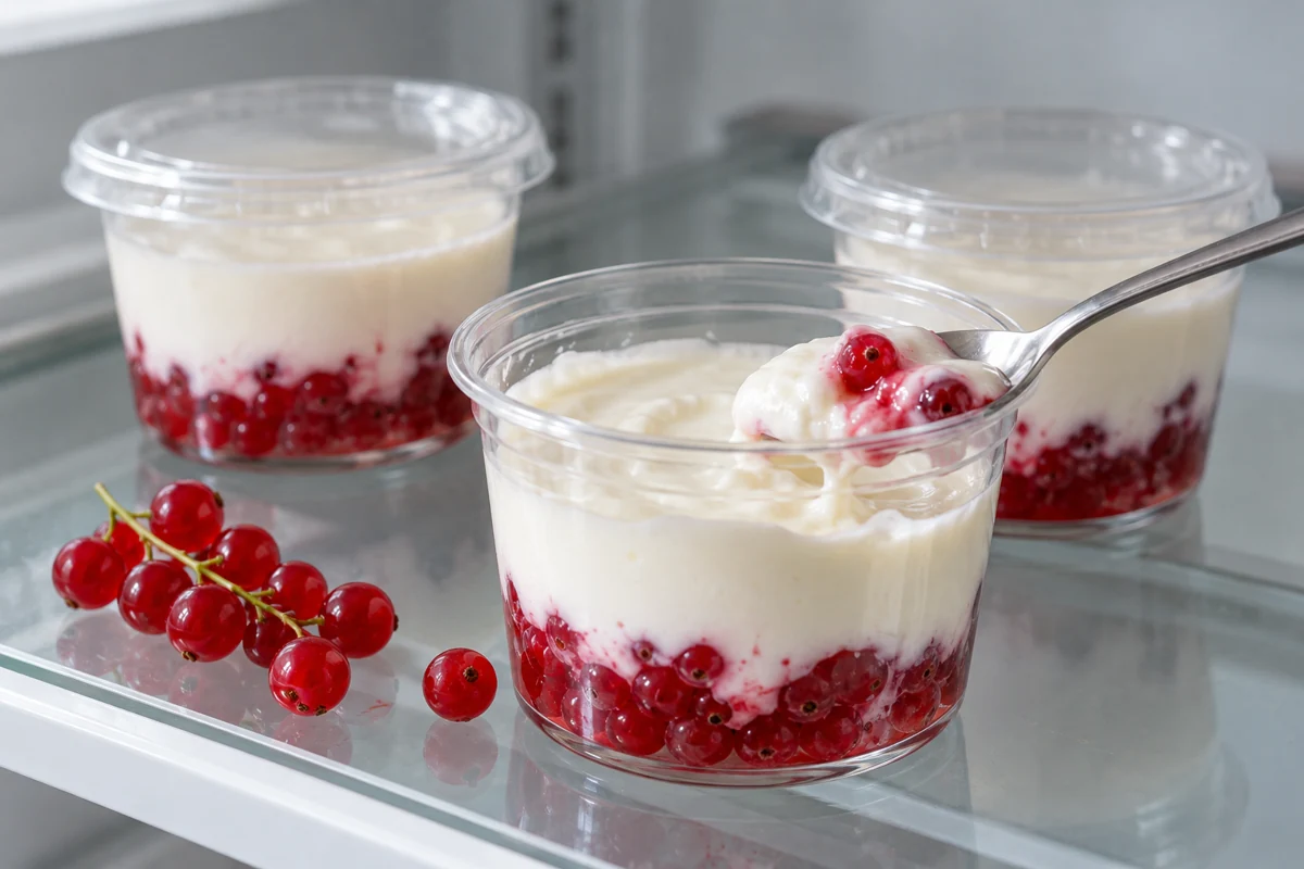 Redcurrant dessert observation samples Matched dessert cups for observing fruit layer and dairy texture