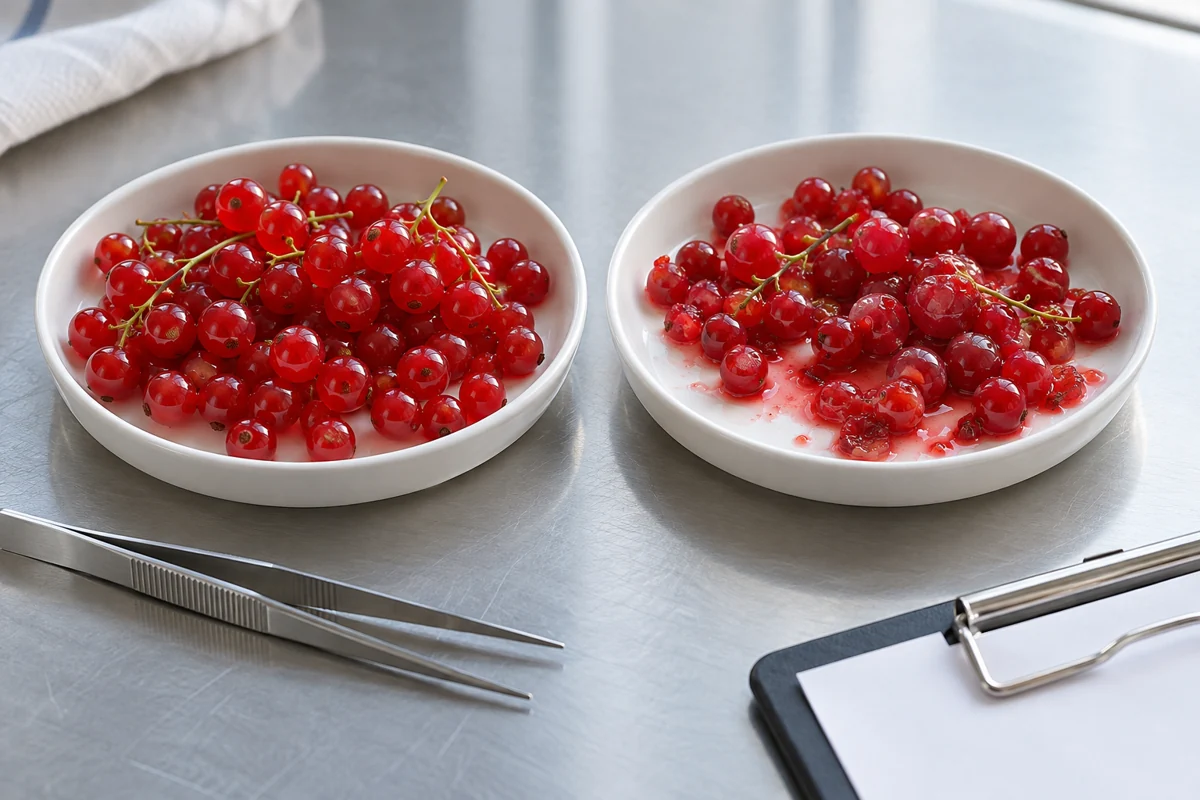 Two redcurrant samples with different visible berry integrity