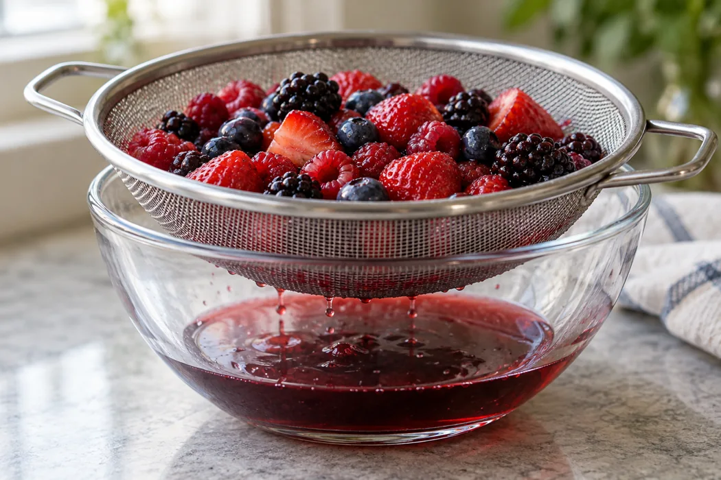 Draining changes the fruit-and-juice portion used in the final food.