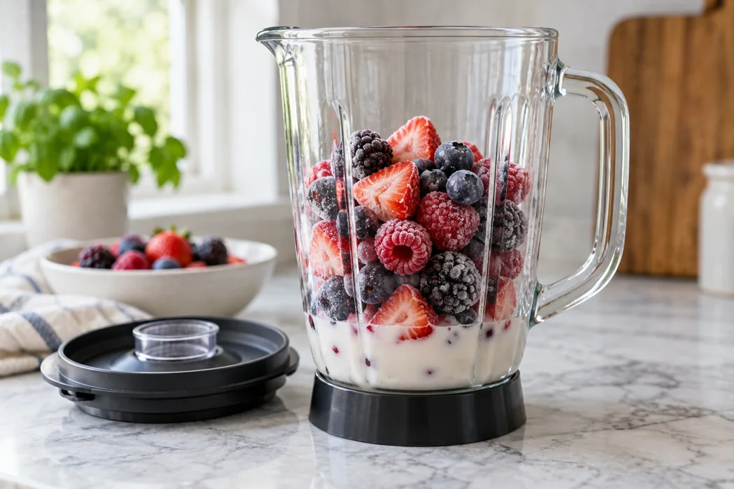 Loose pieces and appropriate loading help the blender draw fruit toward the blade Loose pieces and appropriate loading help the blender draw fruit toward the blade.