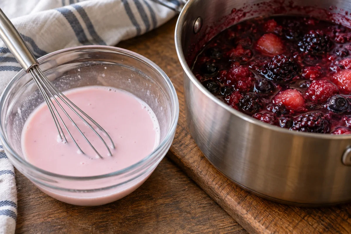 Smooth starch slurry beside mixed berry filling Smooth starch slurry beside mixed berry filling