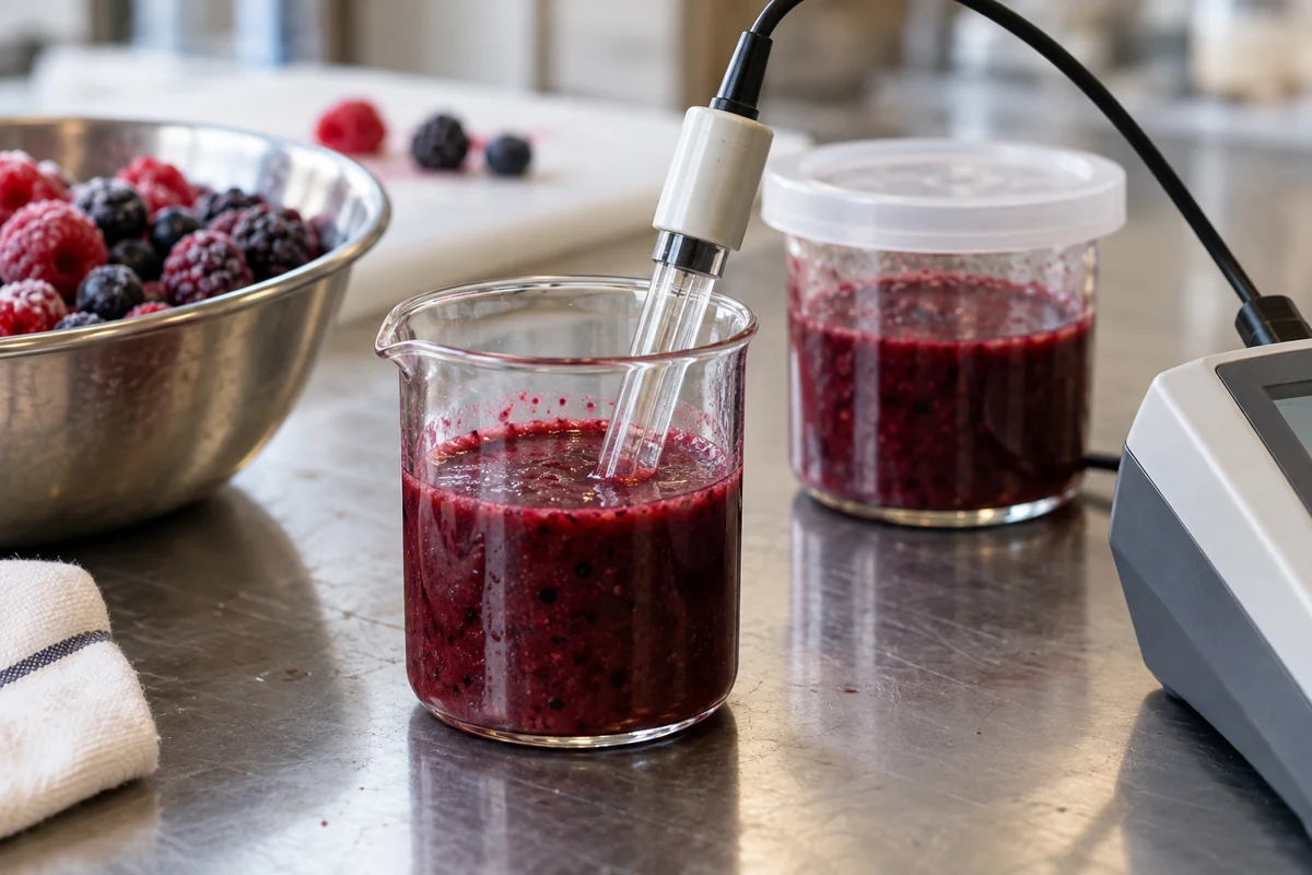A homogenized berry sample prepared for pH measurement A homogenized berry sample prepared for pH measurement