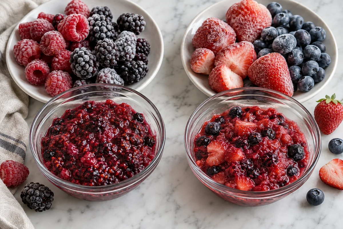 Different berry component choices beside their crushed mixtures Different berry component choices beside their crushed mixtures