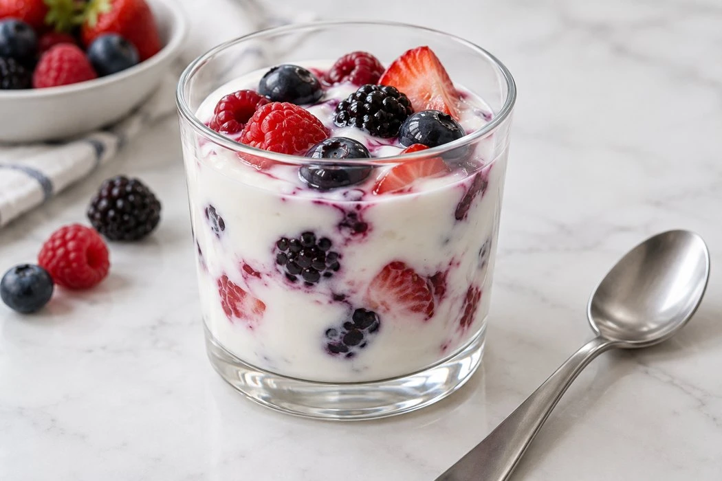 Frozen Mixed Berries in Yogurt: Fruit Pieces and Color Bleeding