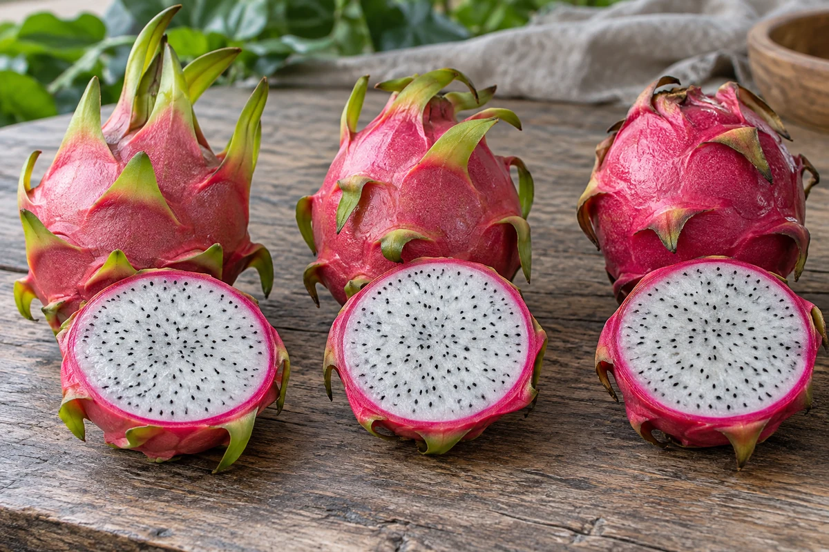 White-flesh dragon fruits with different peel and bract appearance White-flesh dragon fruits with different peel and bract appearance