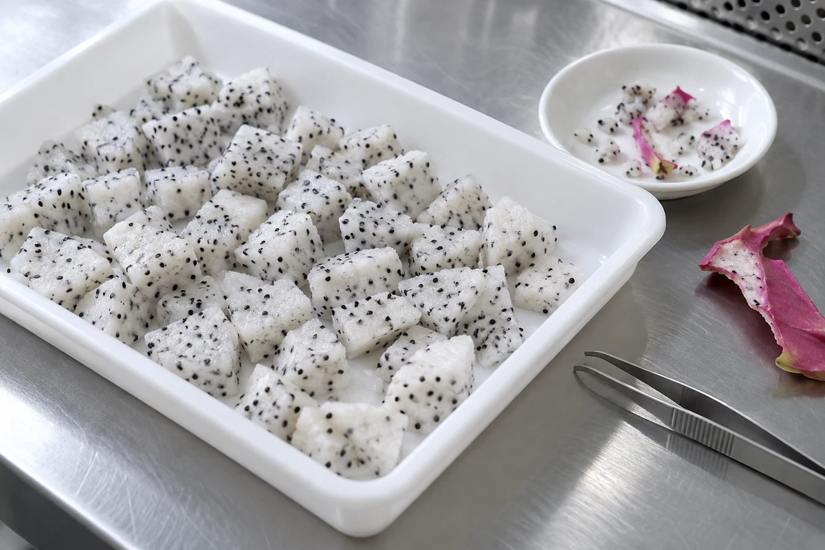 Counting Peel Residue and Broken Dice in Frozen Dragon Fruit Lots