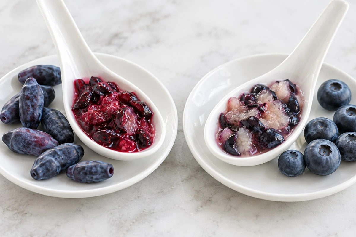 Haskap blueberry flavor tasting in an illustrative food preparation scene