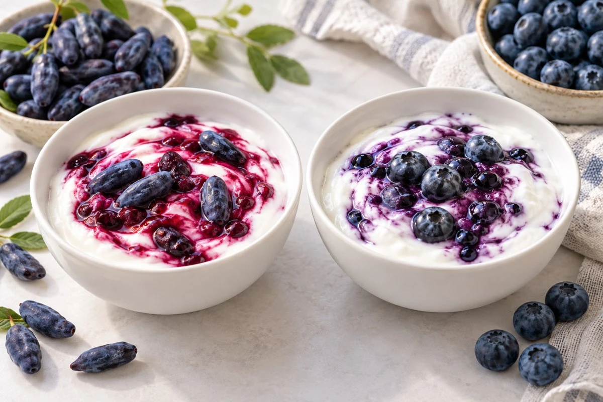 Haskap blueberry yogurt trial in an illustrative food preparation scene