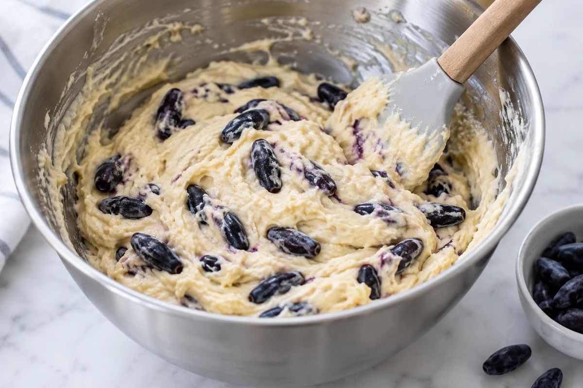 Haskap frozen berries muffin batter Frozen berries can enter a suitable batter directly, with gentle mixing.