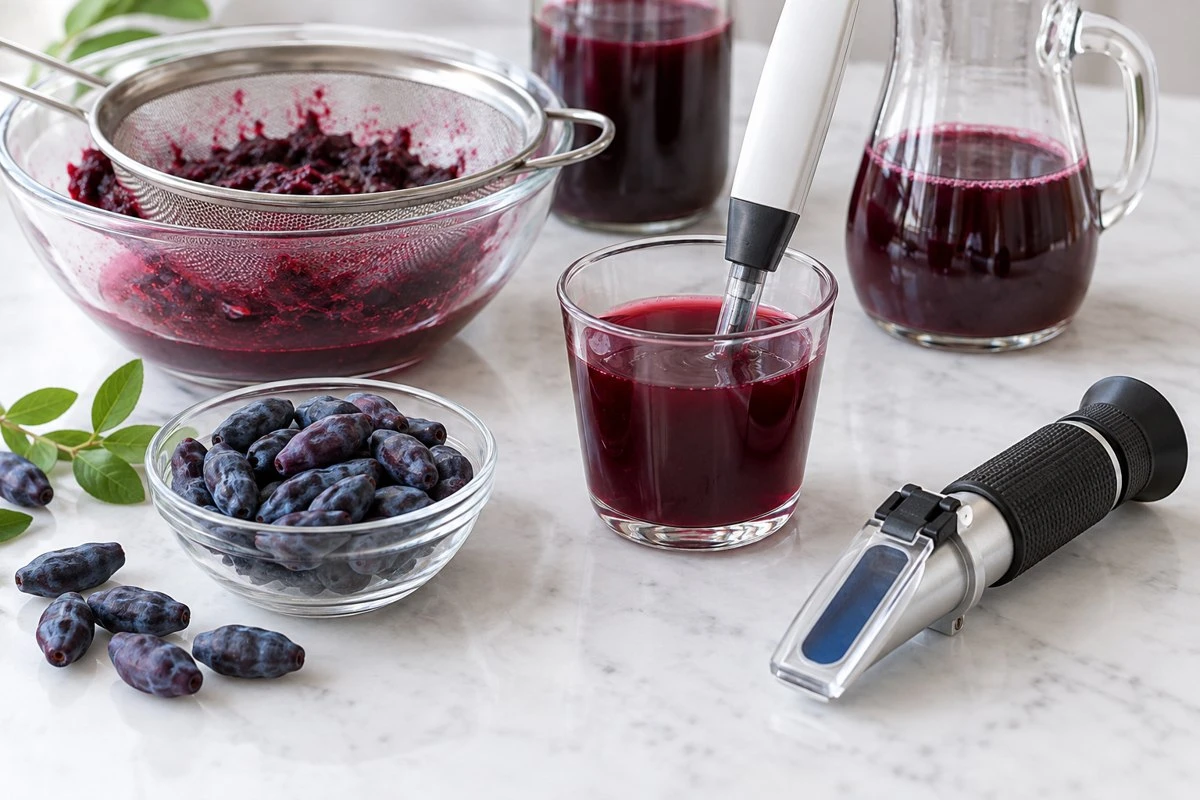Haskap acidity bench sample in an illustrative food preparation scene