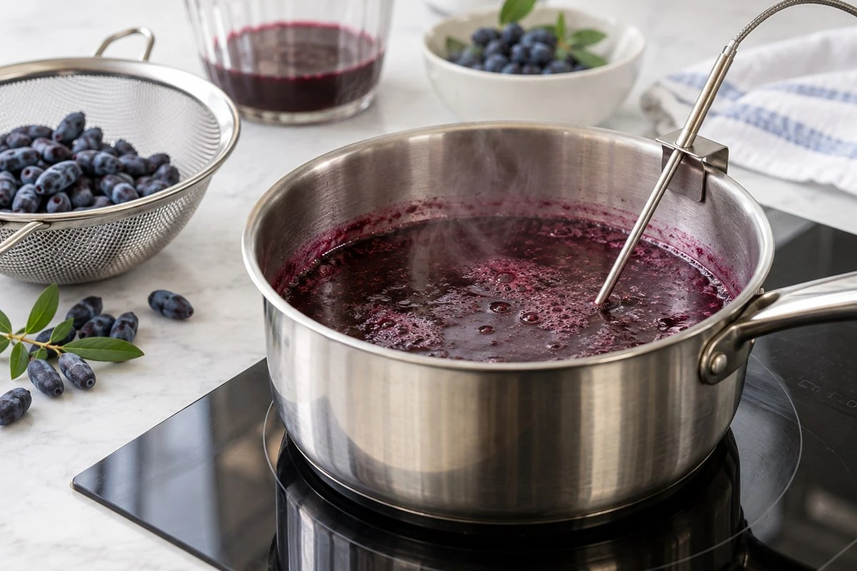 Haskap small saucepan heating in an illustrative food preparation scene