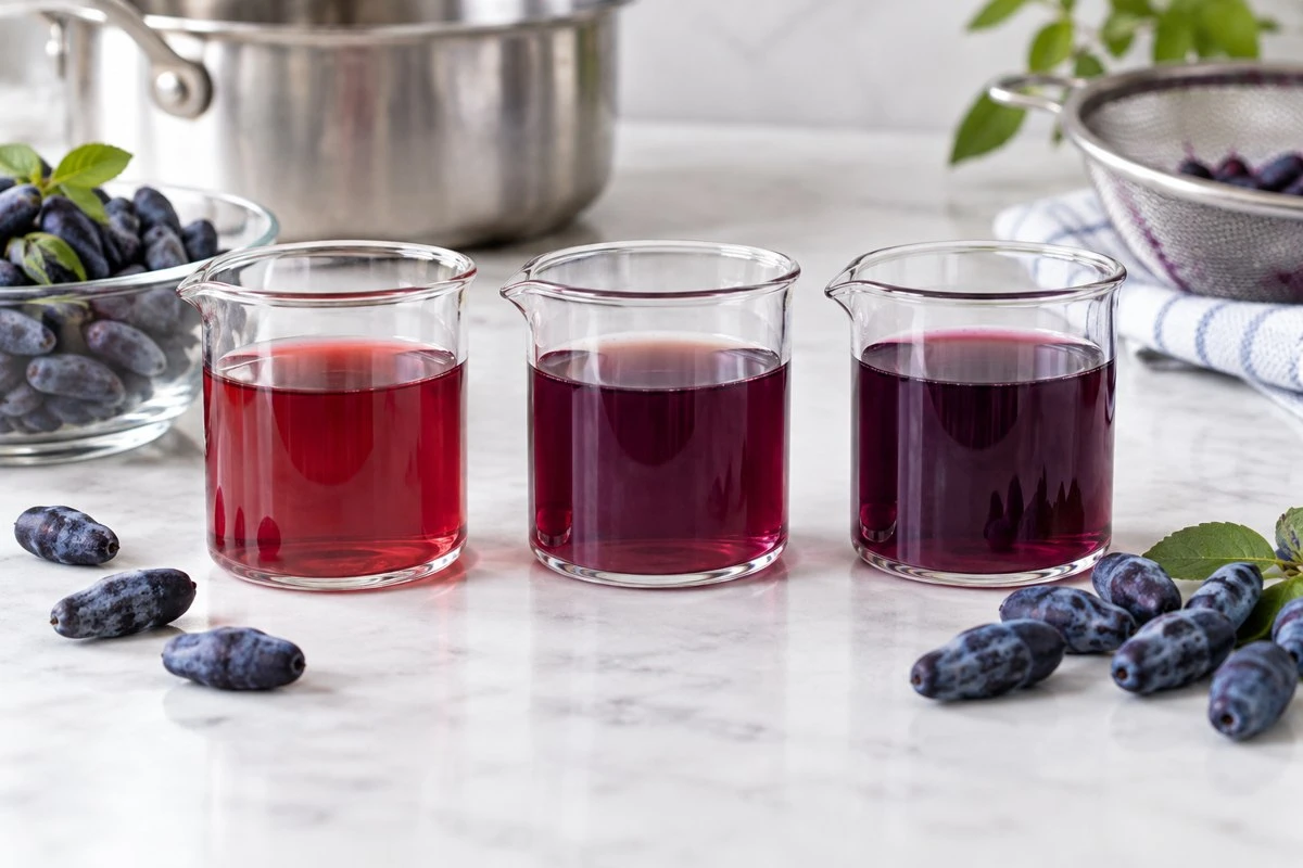 Haskap dilution and acidity samples Haskap dilution and acidity samples in an illustrative food preparation scene