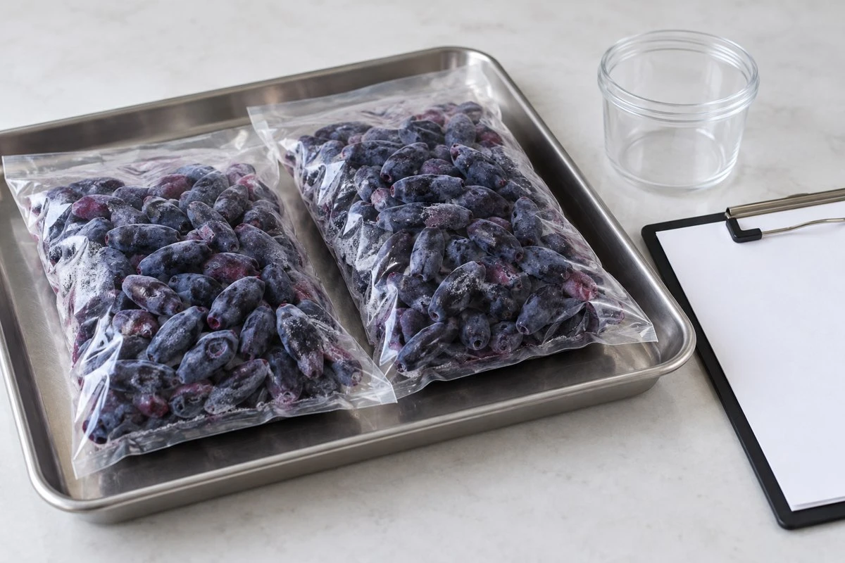 Haskap sealed retained sample Haskap sealed retained sample in an illustrative food preparation scene