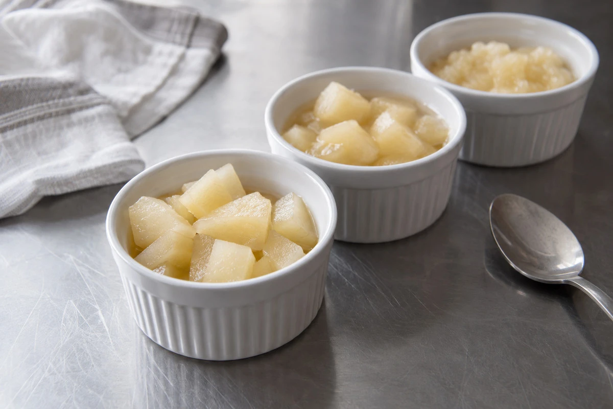 Comparable endpoints - Pear ingredients Illustrative cooked textures range from recognizable pieces to softened fruit