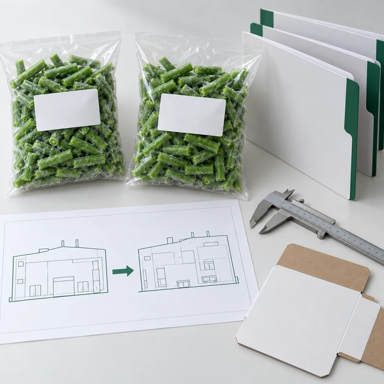Frozen green-bean samples beside a conceptual site and document review Frozen green-bean samples beside a conceptual site and document review