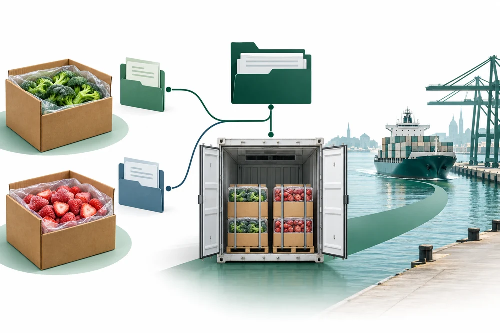 EU ICS2 and ENS for Frozen Produce: A Shipment Data Handover - explanatory shipment illustration EU ICS2 and ENS for Frozen Produce: A Shipment Data Handover - explanatory shipment illustration