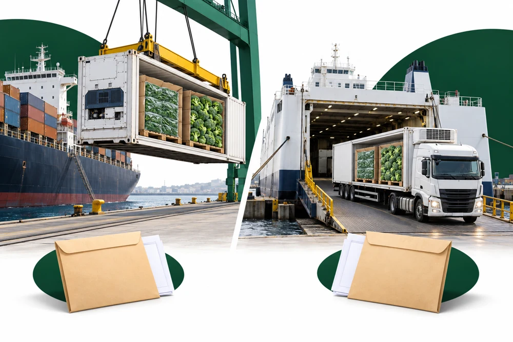 UK ENS, CDS, GVMS and IPAFFS for Frozen Produce - explanatory shipment illustration UK ENS, CDS, GVMS and IPAFFS for Frozen Produce - explanatory shipment illustration