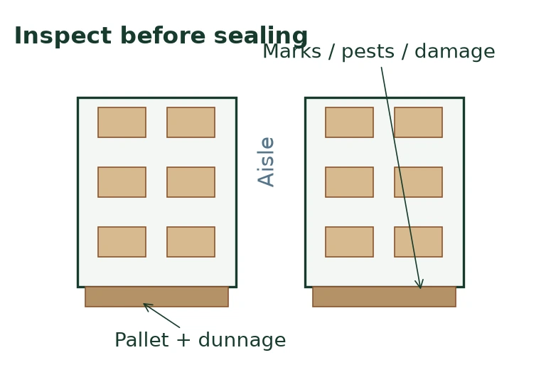 Pallet positions and dunnage in a schematic frozen-carton load Pallet positions and dunnage in a schematic frozen-carton load