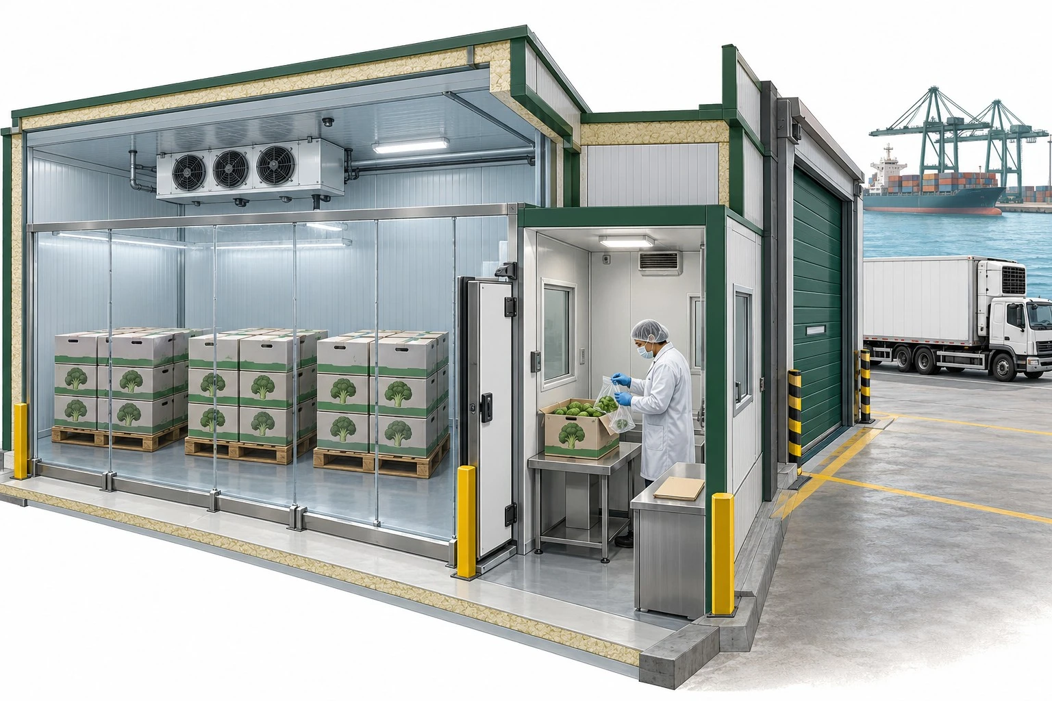 Illustration of a frozen lot held in cold storage during food inspection