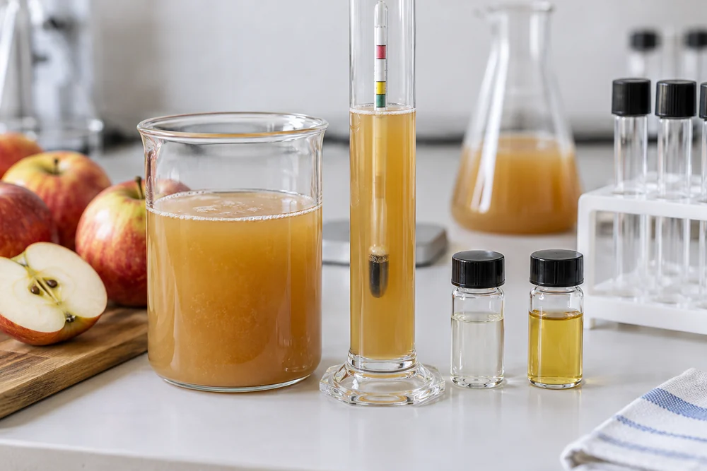 Apple must characterization before strain choice Apple must beside a hydrometer and separate analytical sample vials