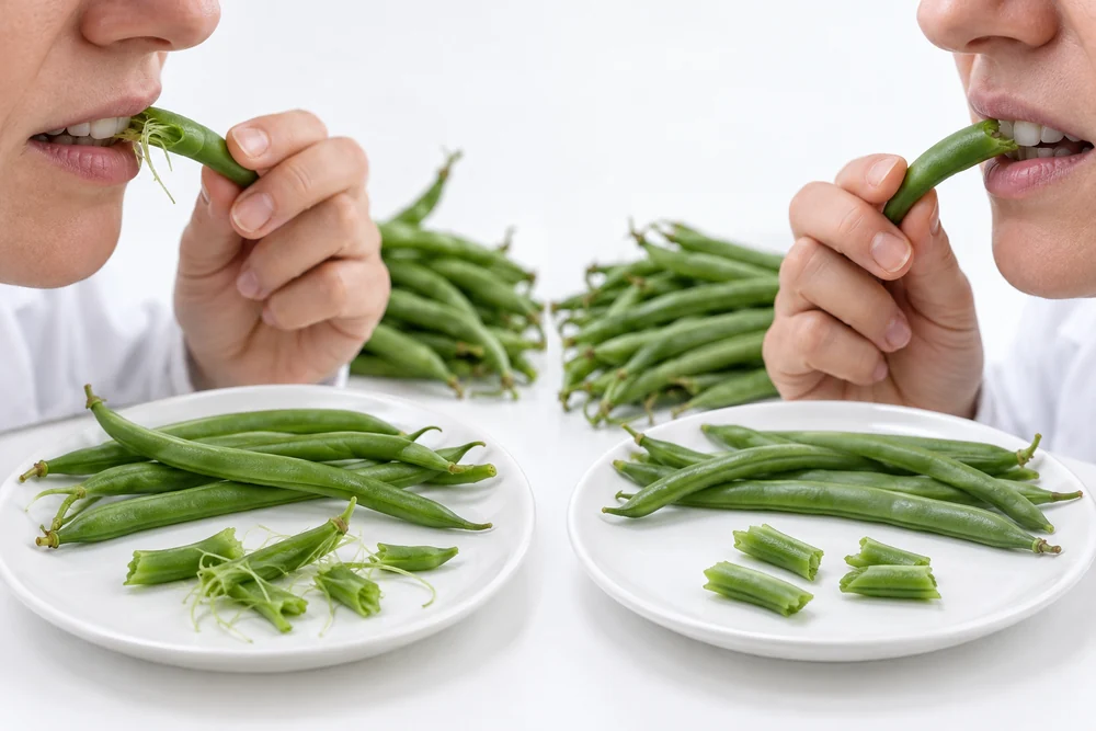Matched green bean samples with string fragments separated from cleaner breaks
