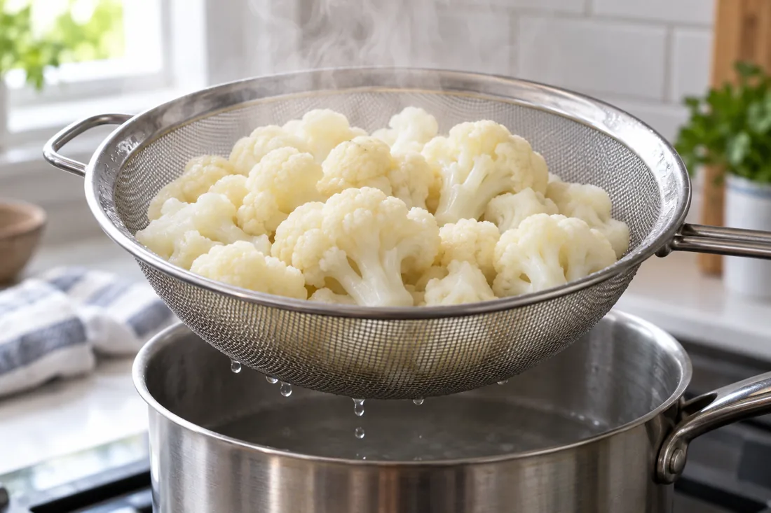 cauliflower-draining-steam cauliflower-draining-steam