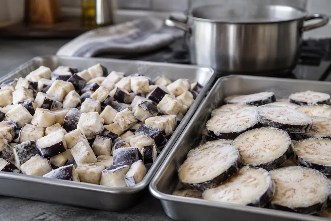 Handle frozen eggplant in hot dishes visual explanation