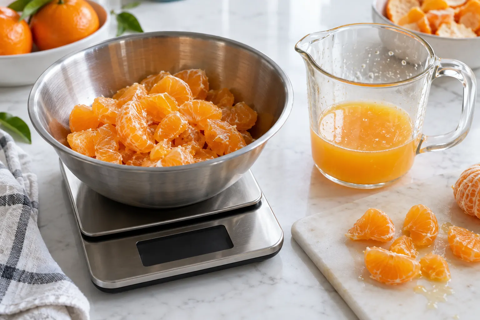 Mandarin segments weighed separately from their thaw juice