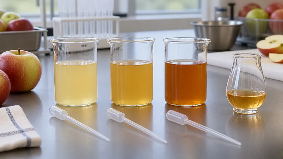 Three measured apple juice samples for a bench blend