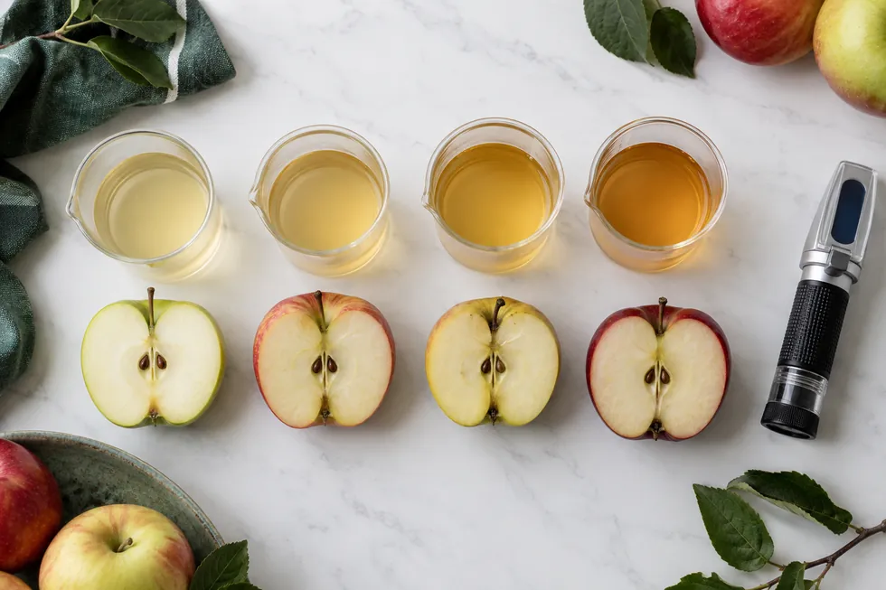 Four apple juice lots with different fruit samples