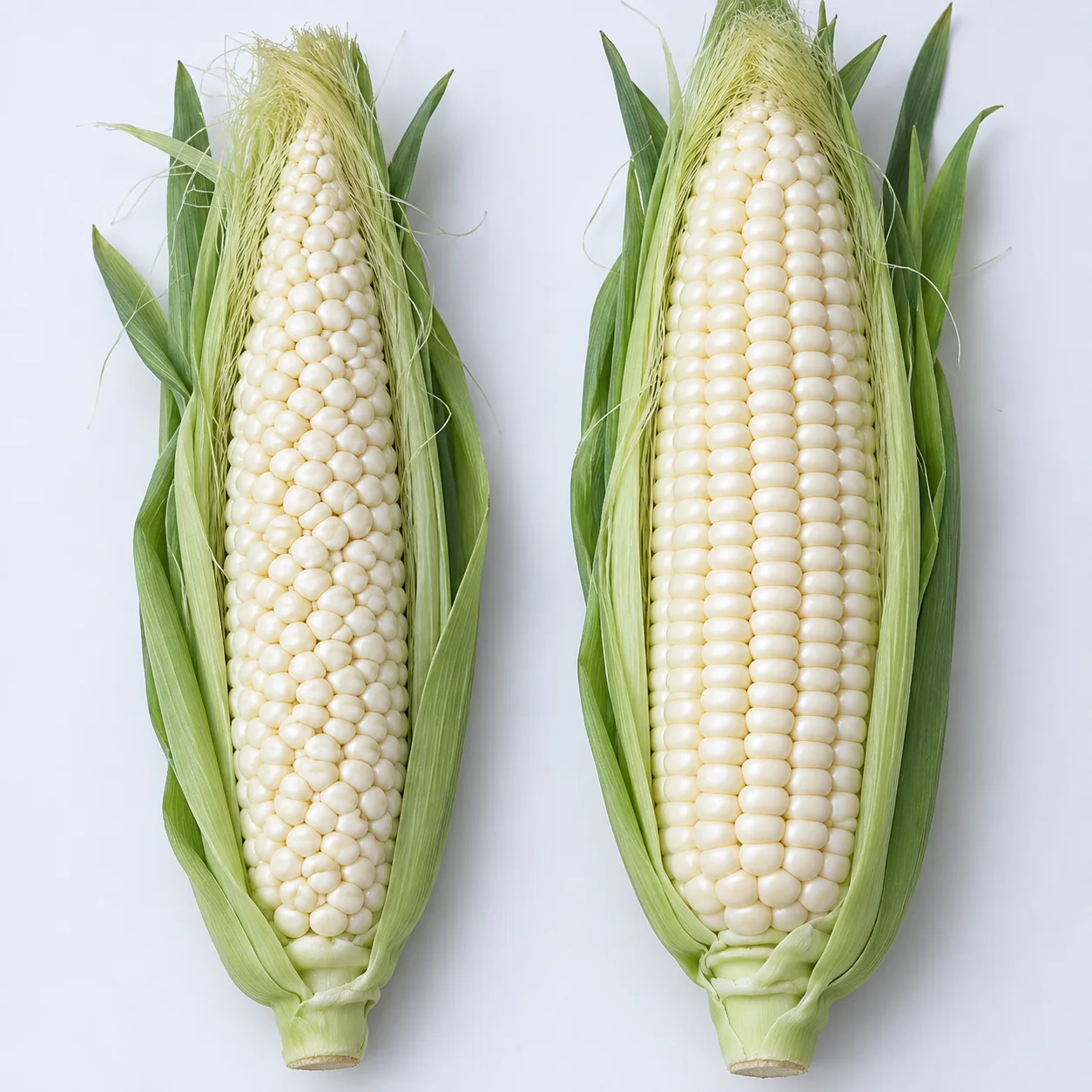 Illustrated comparison of a crowded pale corn ear and a regular-row ear