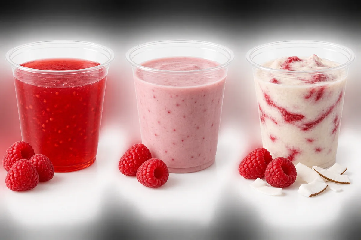 Raspberry water, yogurt and coconut ice-pop bases.
