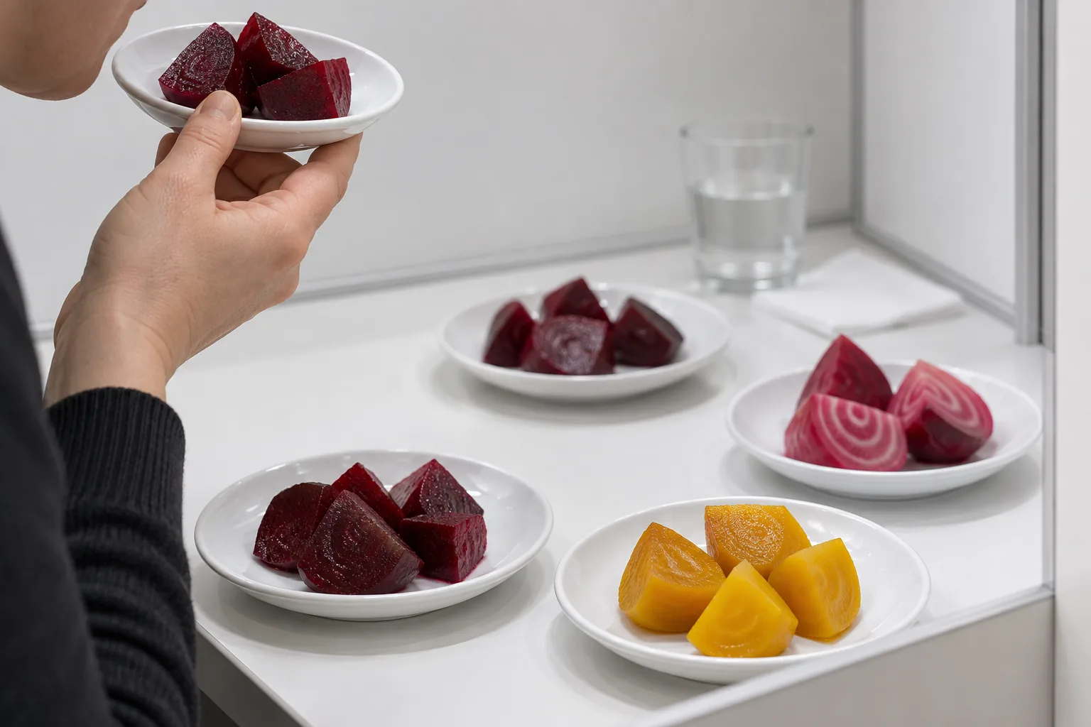 Cooked beet samples evaluated by smell in a sensory booth