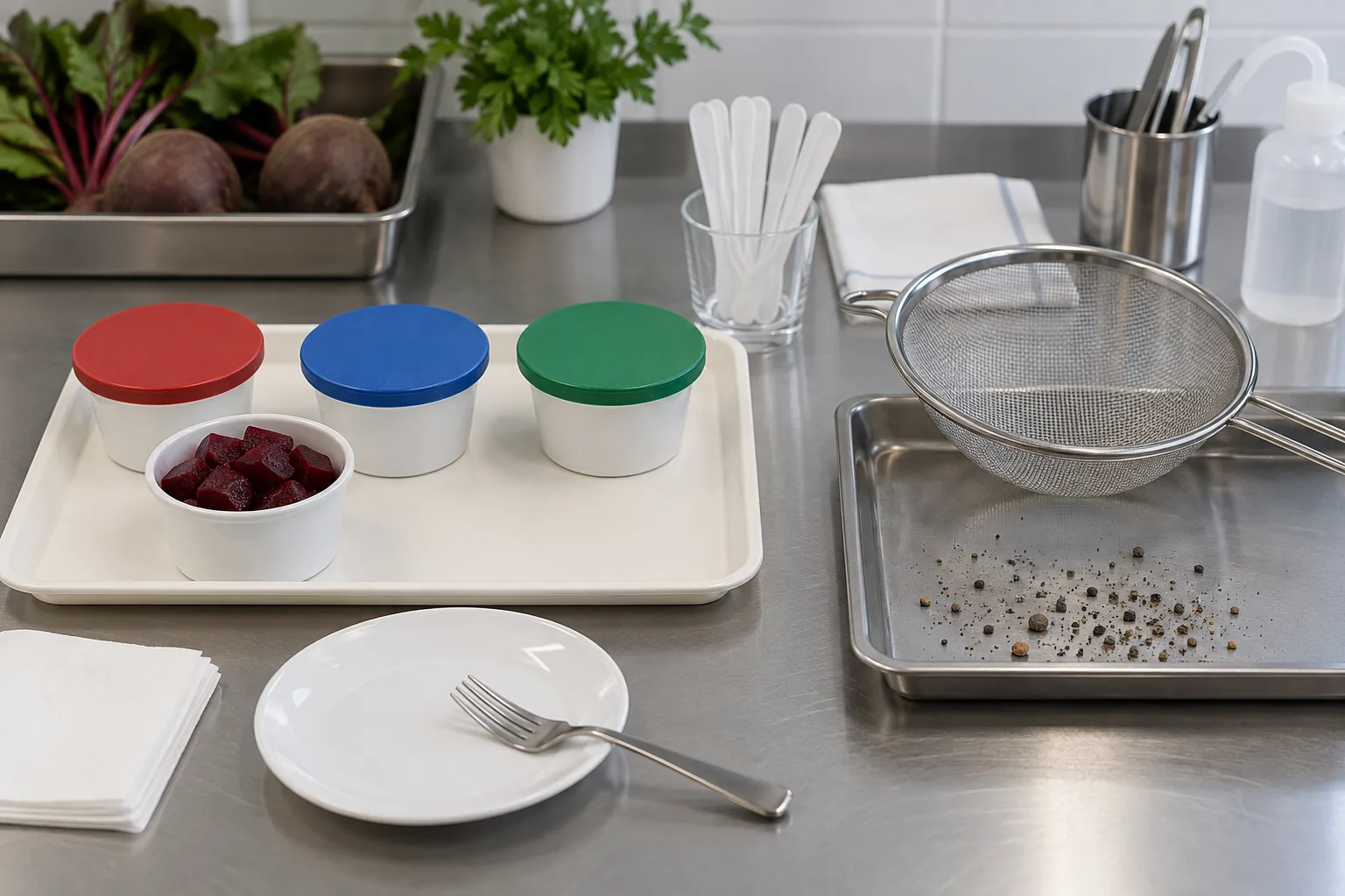 Separate beetroot sensory samples and visible grit check