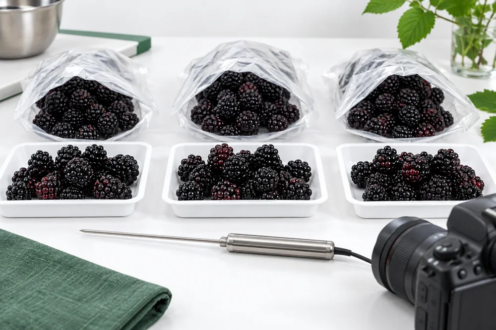 Blackberry sample trays with inspection equipment