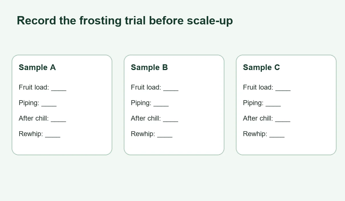 Blank sample record for strawberry frosting tests