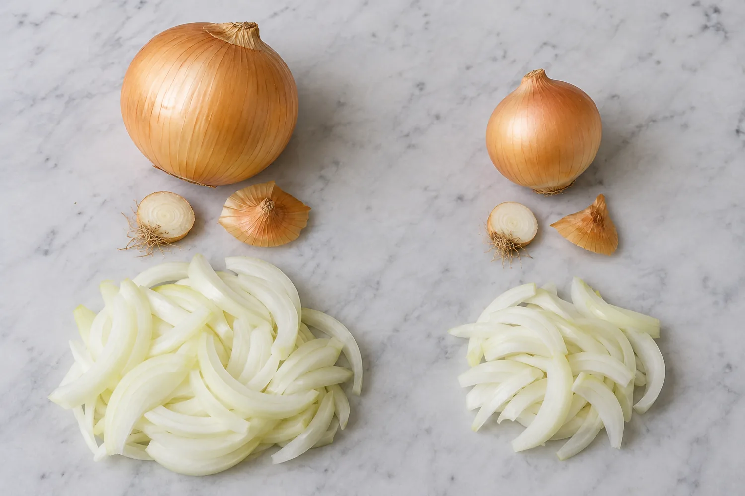 Onion bulb trim and slices