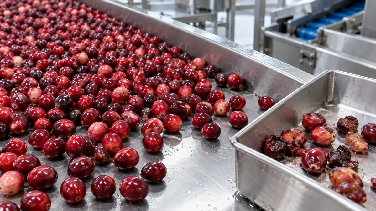 Generic sorting scene distinguishes intact berries and rejects