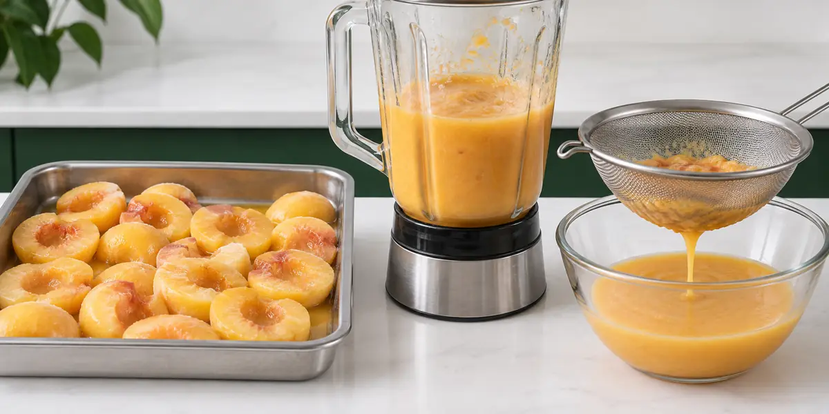 IQF halves, blender and sieve show puree preparation