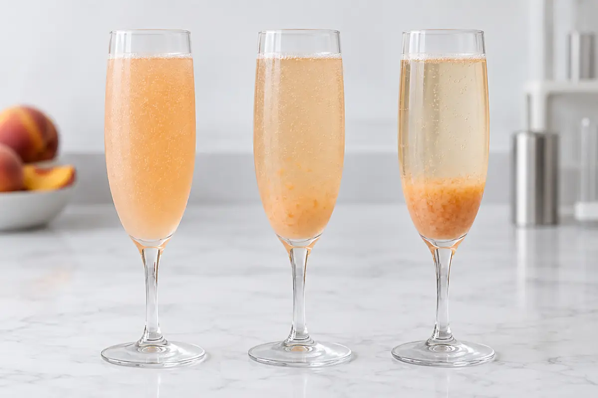 Illustrative progression of puree settling in clear glasses