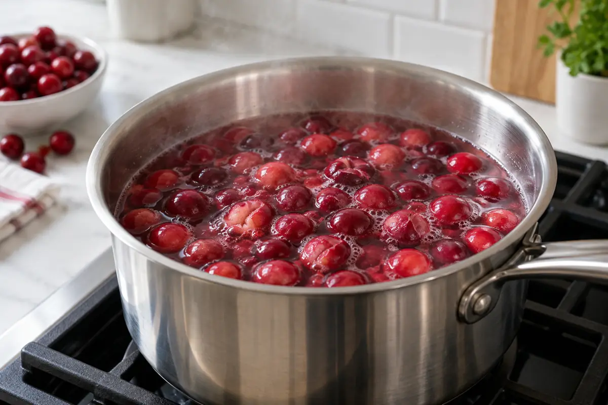 Whole berries begin splitting in heated water