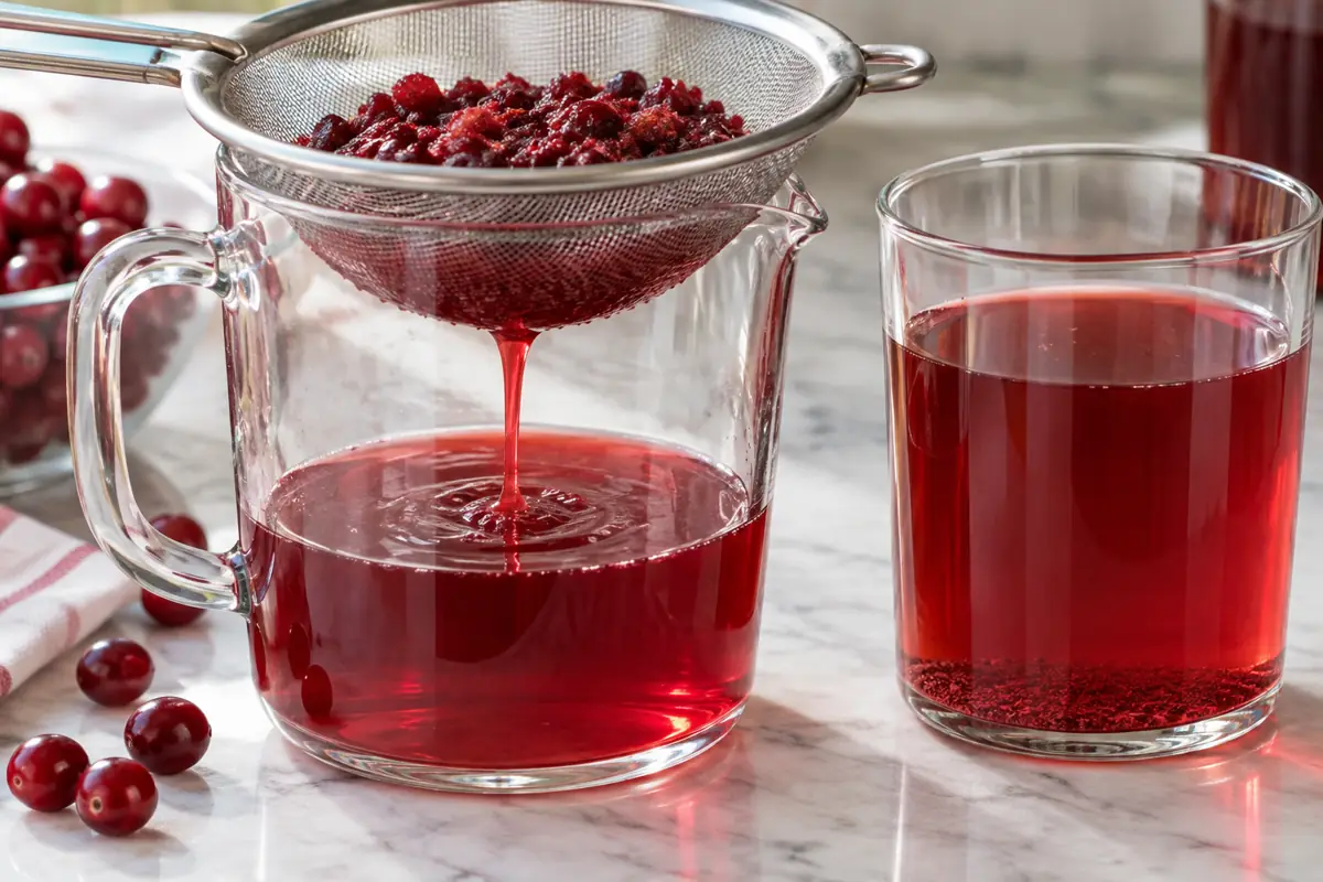 Sieve retains pulp as juice drains and sediment forms