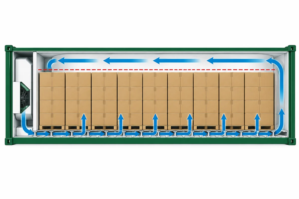 Reefer side cutaway with floor airflow and roof return