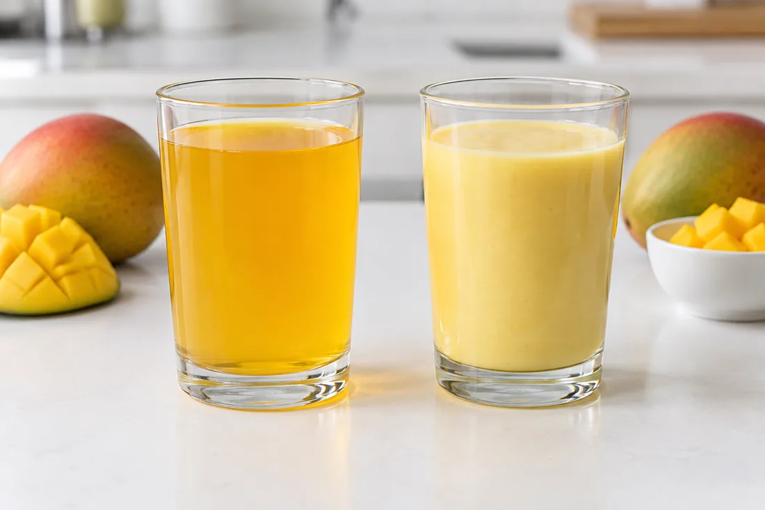 Illustrative mango drinks in water and milk bases.