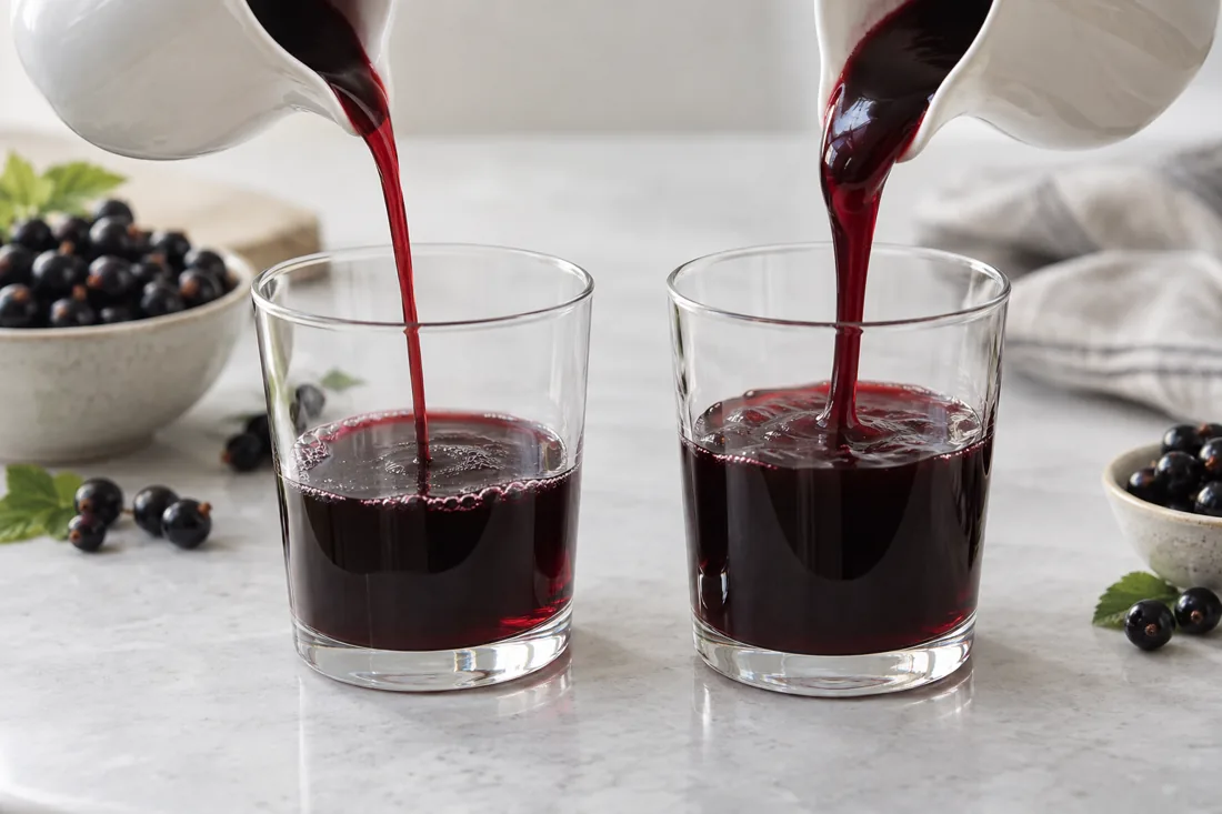 Illustrative comparison of two blackcurrant syrup flow rates.