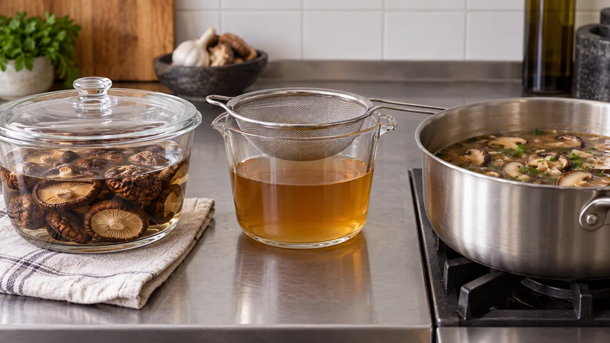Covered rehydration strained liquid and a separate cooked soup pan