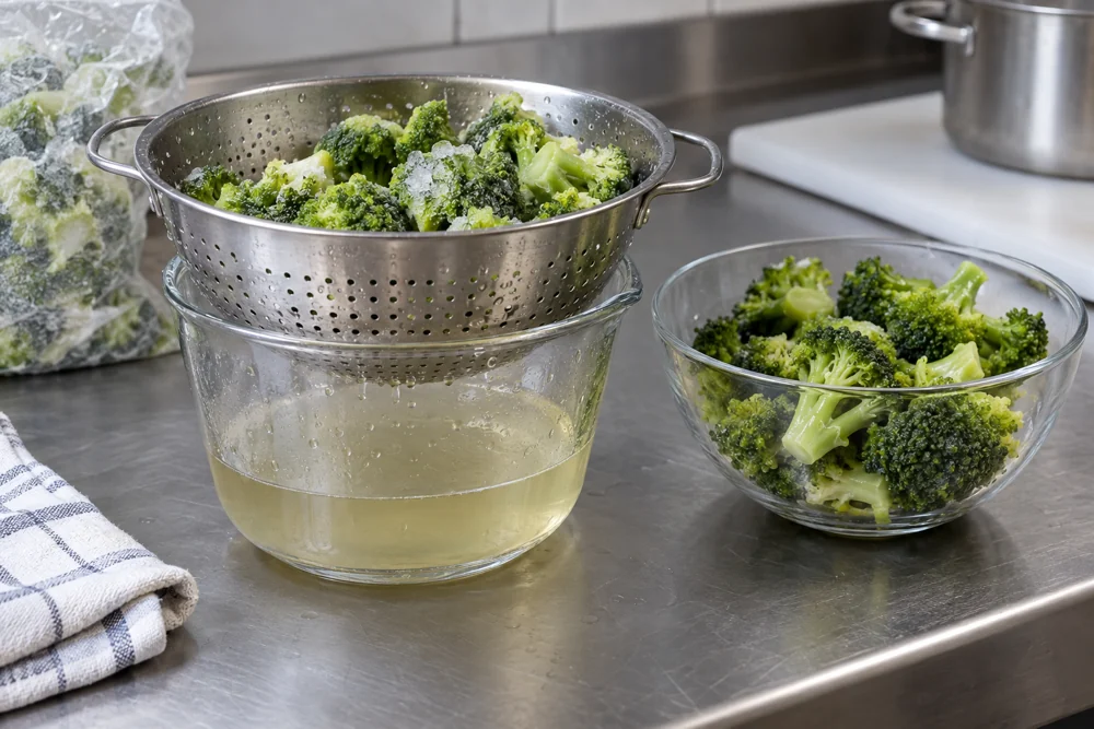 Separate the released liquid from the prepared broccoli when measuring the soup input