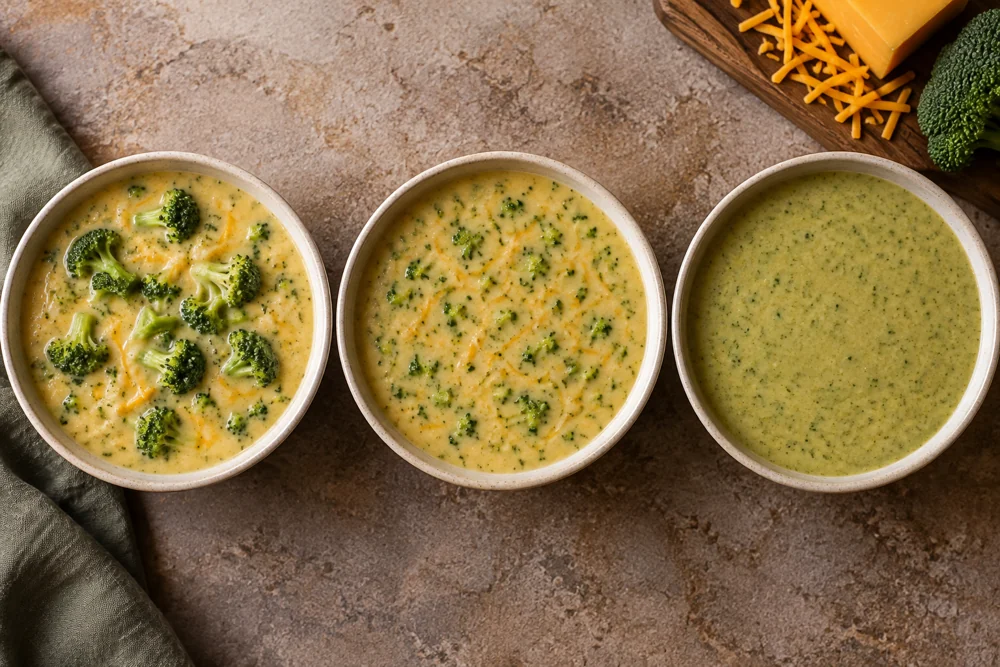Florets, chopped broccoli and a blended form create different finished bowls