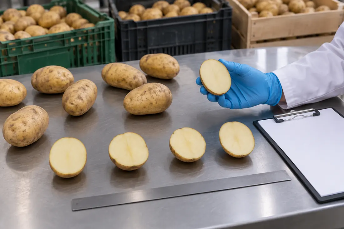 Potato intake samples on a clean inspection table